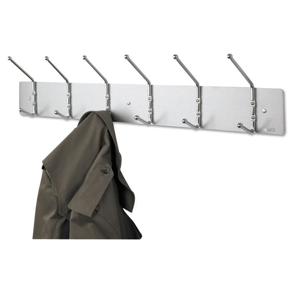 Safco® Metal Wall Rack, Six Ball-Tipped Double-Hooks, Metal, 36w x 3.75d x 7h, Satin (SAF4162) Each
