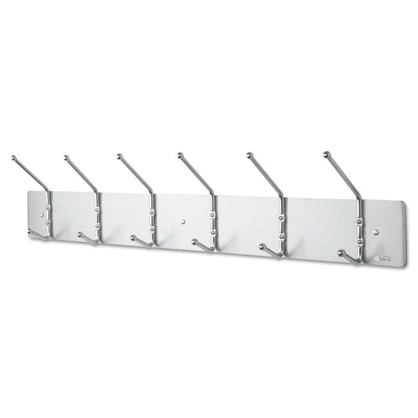 Safco® Metal Wall Rack, Six Ball-Tipped Double-Hooks, Metal, 36w x 3.75d x 7h, Satin (SAF4162) Each