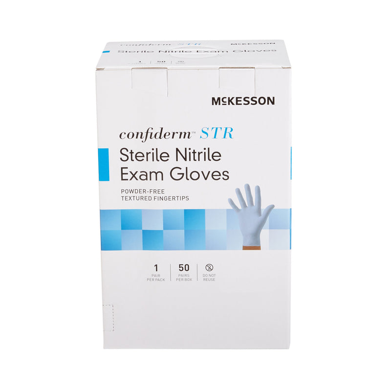 McKesson Confiderm® STR Exam Glove X-Large Sterile Pair Nitrile Standard Cuff Length Textured Fingertips Blue Not Rated (1065408_PR) 1/PR