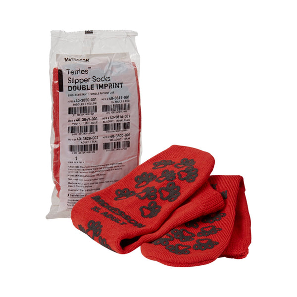 McKesson Terries™ Slipper Socks Unisex Adult X-Large Double Tread Single Patient Use Red (553042_PR) 1/PR