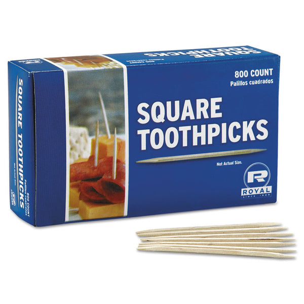 AmerCareRoyal® Square Wood Toothpicks, 2.75", Natural, 800/Box, 24 Boxes/Carton (RPPR820SQ)