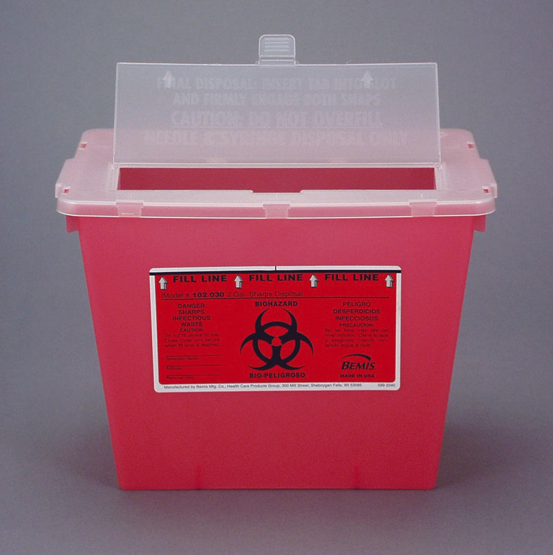 Bemis™ Sentinel Sharps Container Translucent Red Base 8-5/8 H X 11-5/8 L X 7-3/4 W Inch Horizontal Entry 2 Gallon (337383_EA) 1/EA
