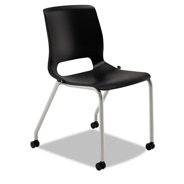 HON® Motivate Four-Leg Stacking Chair with Plastic Seat, Supports 300 lb, 17.75" Seat Height, Onyx Seat/Back, Platinum Base, 2/CT (HONMG101ON)