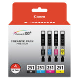 Canon® 6513B004 (CLI-251) ChromaLife100+ Ink, Black/Cyan/Magenta/Yellow, 4/Pack (CNM6513B004) Pack of 4
