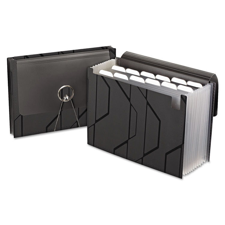 Pendaflex® Sliding Cover Expanding File, 4" Expansion, 13 Sections, Cord/Hook Closure, 1/6-Cut Tabs, Letter Size, Black (PFX02327) Each