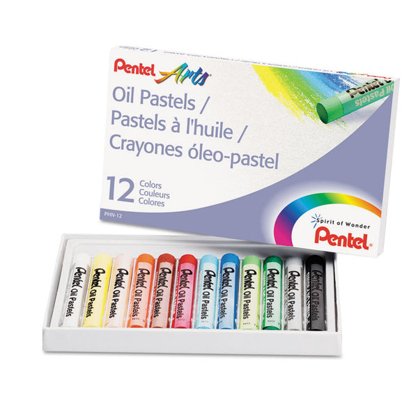 Pentel® Oil Pastel Set With Carrying Case, 12 Assorted Colors, 0.38" dia x 2.38", 12/Set (PENPHN12)