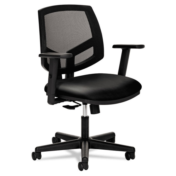 HON® Volt Series Mesh Back Leather Task Chair with Synchro-Tilt, Supports Up to 250 lb, 18.13" to 22.38" Seat Height, Black (HON5713SB11T)