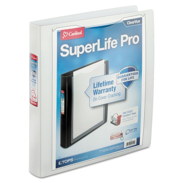 Cardinal® SuperLife Pro Easy Open ClearVue Locking Slant-D Ring Binder, 3 Rings, 1.5" Capacity, 11 x 8.5, White (CRD54662) Each