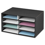 Bankers Box® Decorative Sorter, 8 Letter Compartments, 19.5 x 12.38 x 10.25, Black/Gray Pinstripe (FEL6170301) Each