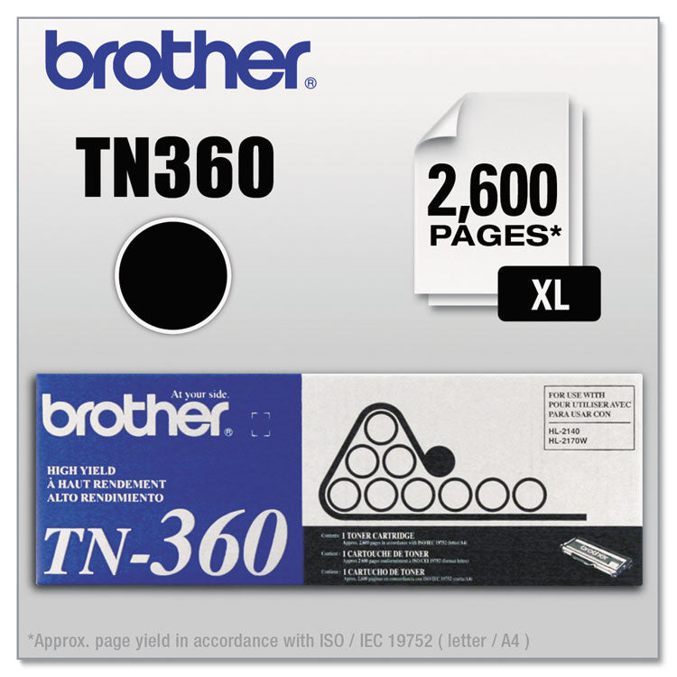 Brother TN360 High-Yield Toner, 2,600 Page-Yield, Black (BRTTN360)