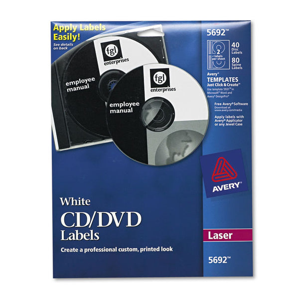 Avery® Laser CD Labels, Matte White, 40/Pack (AVE5692)