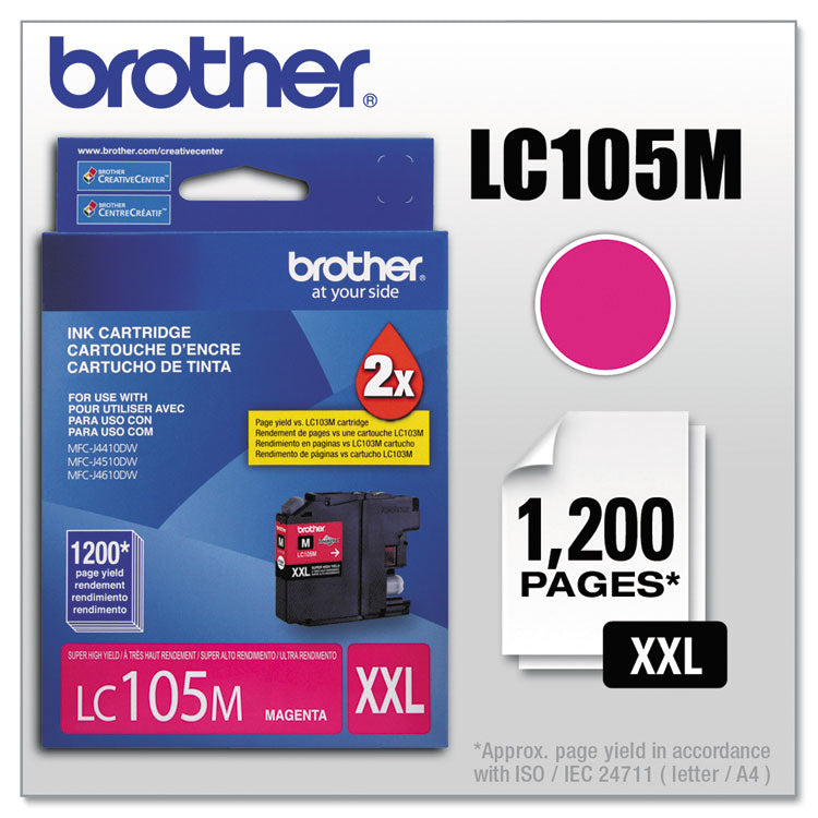 Brother LC105M Innobella Super High-Yield Ink, 1,200 Page-Yield, Magenta (BRTLC105M)