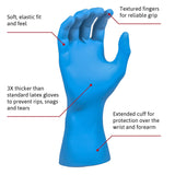 SafeGrip® Exam Glove X-Large NonSterile Latex Extended Cuff Length Textured Fingertips Blue Chemo Tested (306874_CS) 500/CS