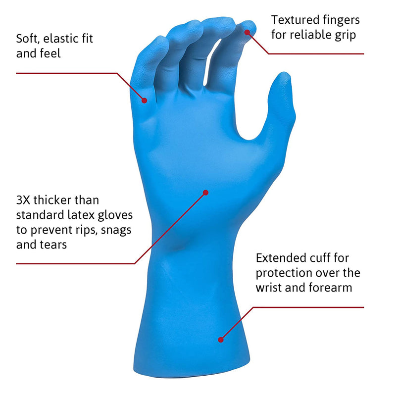 SafeGrip® Exam Glove X-Large NonSterile Latex Extended Cuff Length Textured Fingertips Blue Chemo Tested (306874_CS) 500/CS