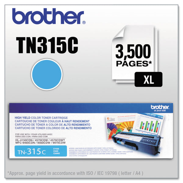 Brother TN315C High-Yield Toner, 3,500 Page-Yield, Cyan (BRTTN315C)