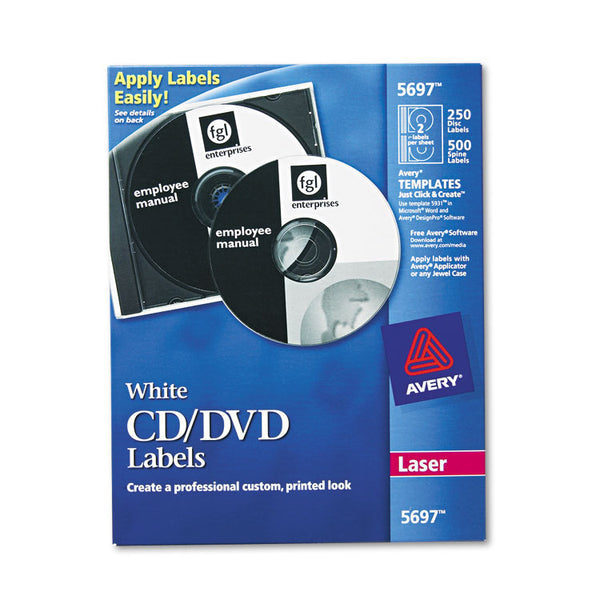 Avery® Laser CD Labels, Matte White, 250/Pack (AVE5697)