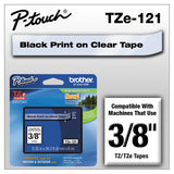 Brother P-Touch® TZe Standard Adhesive Laminated Labeling Tape, 0.35" x 26.2 ft, Black on Clear (BRTTZE121)