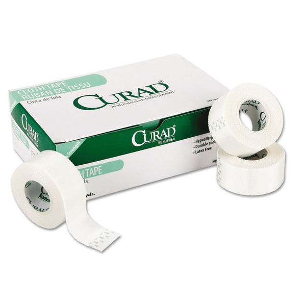 Curad® First Aid Cloth Silk Tape, Heavy-Duty, Acrylic/Silk, 1" x 10 yds, White, 12/Pack (MIINON270101)