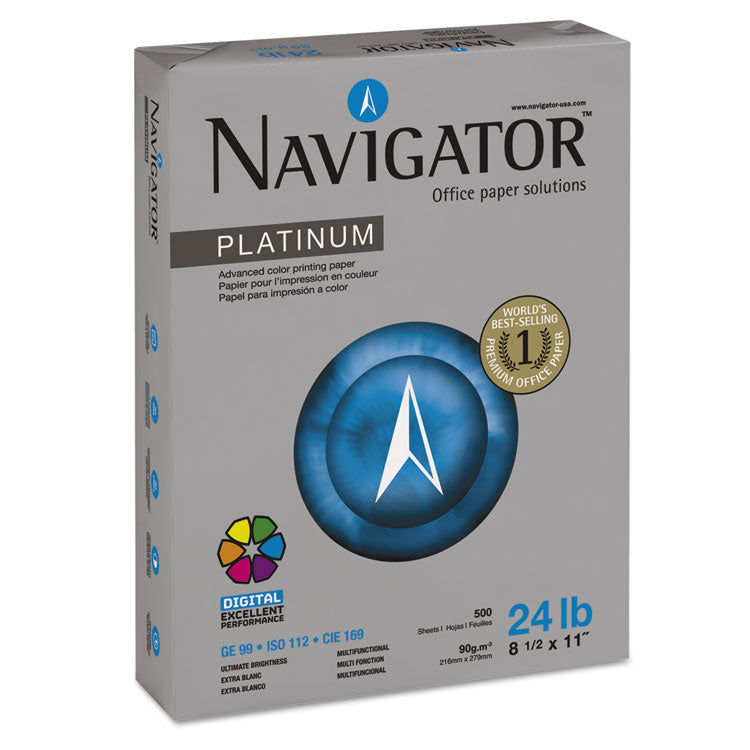 Navigator® Platinum Paper, 99 Bright, 24 lb Bond Weight, 8.5 x 11, White, 500 Sheets/Ream, 10 Reams/Carton (SNANPL1124) Case of 5000