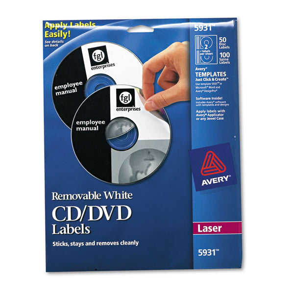 Avery® Laser CD Labels, Matte White, 50/Pack (AVE5931)