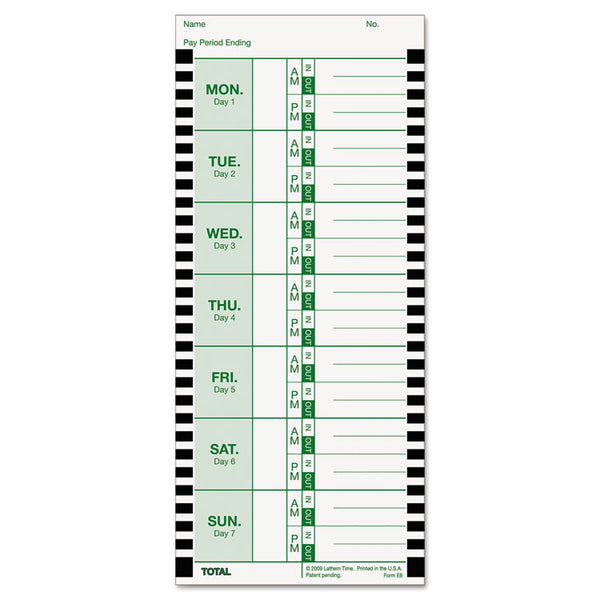 Lathem® Time Time Clock Cards for Lathem Time 800P, One Side, 4 x 9, 100/Pack (LTHE8100) Pack of 100