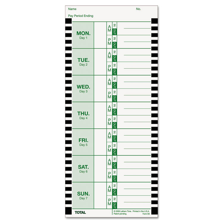 Lathem® Time Time Clock Cards for Lathem Time 800P, One Side, 4 x 9, 100/Pack (LTHE8100) Pack of 100