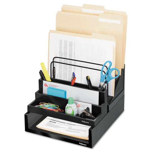 Fellowes® Designer Suites Desktop Organizer, 7 Compartments, Plastic, 11.13 x 5 x 3.78, Black Pearl (FEL8038901)