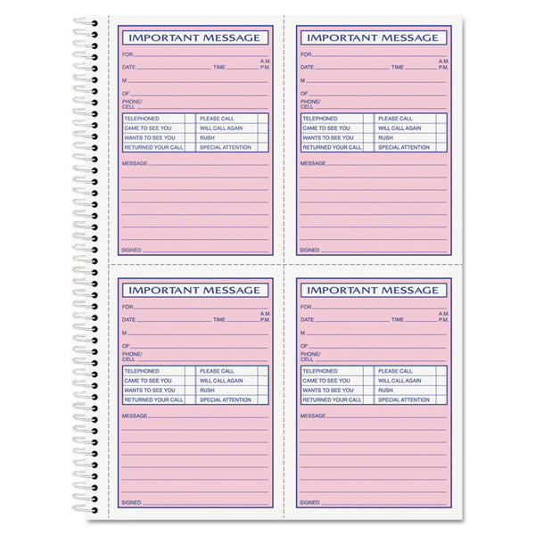 TOPS™ Telephone Message Book with Fax/Mobile Section, Two-Part Carbonless, 3.88 x 5.5, 4 Forms/Sheet, 200 Forms Total (TOP4005) Each