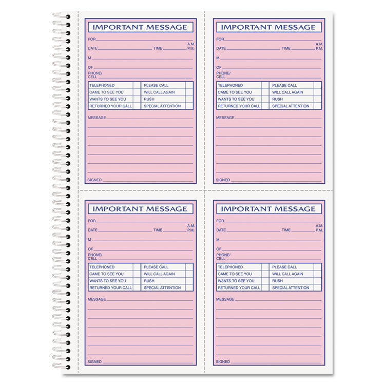 TOPS™ Telephone Message Book with Fax/Mobile Section, Two-Part Carbonless, 3.88 x 5.5, 4 Forms/Sheet, 200 Forms Total (TOP4005) Each