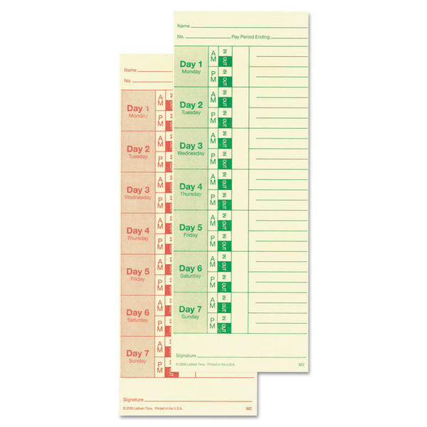 Lathem® Time Time Clock Cards for All Standard Side-Print Time Clocks, Two Sides, 3.5 x 9, 100/Pack (LTHM2100)