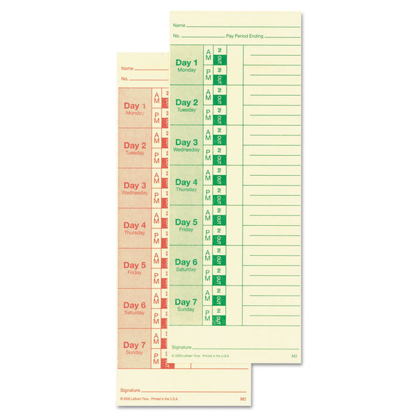 Lathem® Time Time Clock Cards for All Standard Side-Print Time Clocks, Two Sides, 3.5 x 9, 100/Pack (LTHM2100) Pack of 100