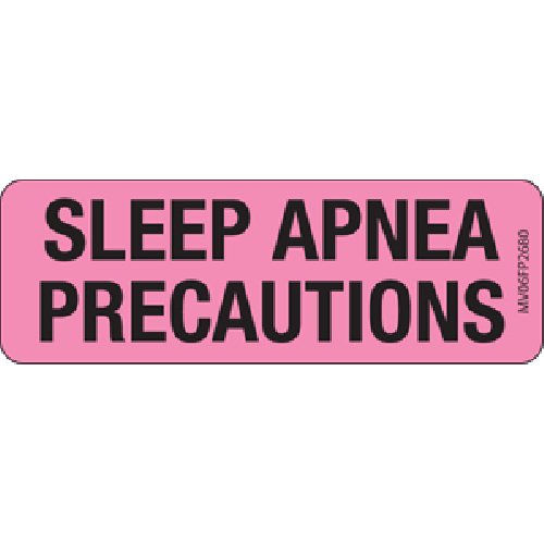 MedVision® Pre-Printed Label Auxiliary Label Pink Paper SLEEP APNEA PRECAUTIONS Black Alert Label 1 X 2-15/16 Inch (981073_RL) 333/RL
