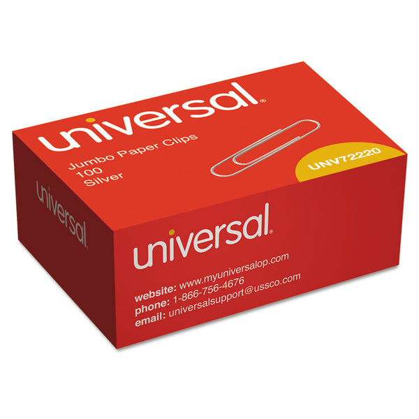 Universal® Paper Clips, Jumbo, Smooth, Silver, 100/Box (UNV72220BX)