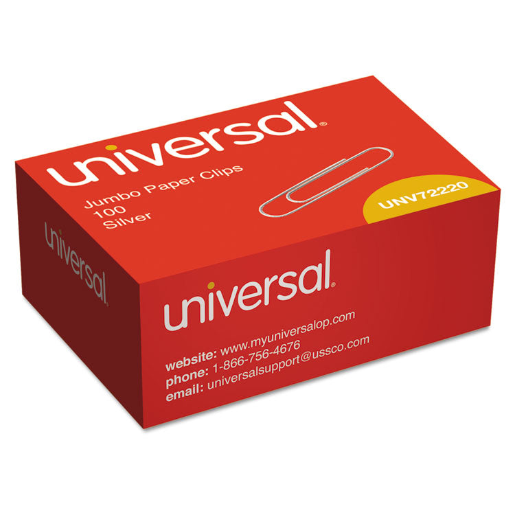 Universal® Paper Clips, Jumbo, Smooth, Silver, 100/Box (UNV72220BX) Box of 100