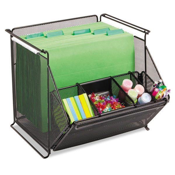 Safco® Onyx Stackable Mesh Storage Bin, 4 Compartments, Steel Mesh, 14 x 15.5 x 11.75, Black (SAF2164BL)