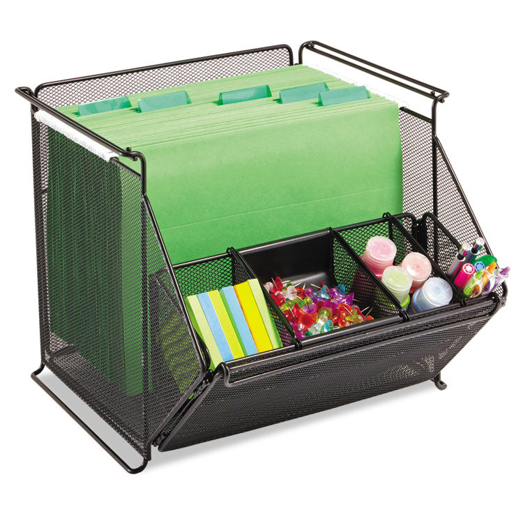 Safco® Onyx Stackable Mesh Storage Bin, 4 Compartments, Steel Mesh, 14 x 15.5 x 11.75, Black (SAF2164BL) Each