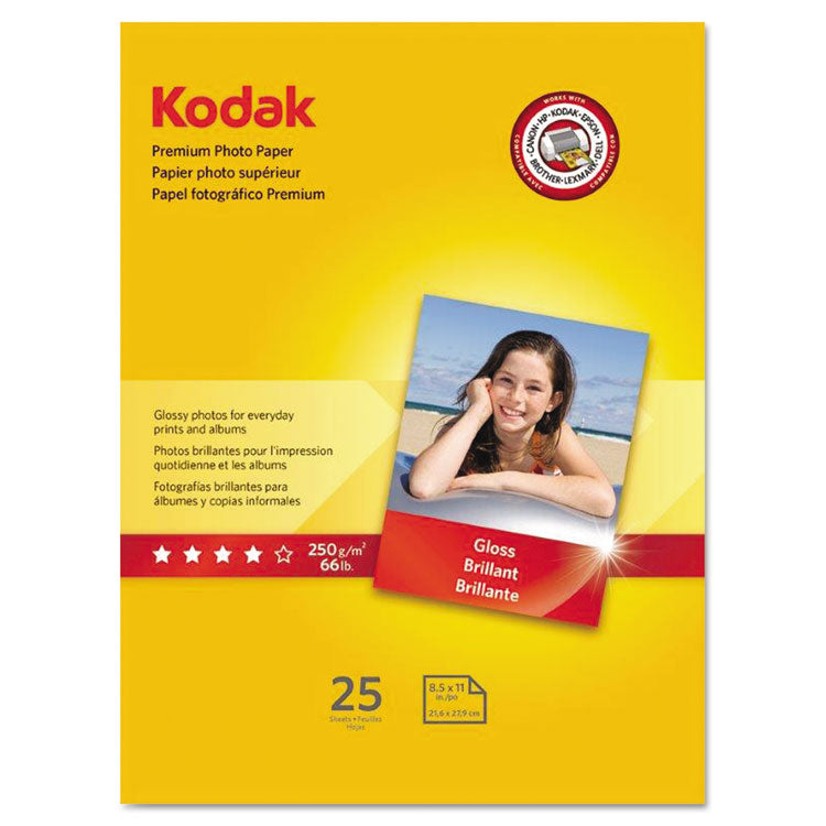 Kodak Premium Photo Paper, 8.5 mil, 8.5 x 11, Glossy White, 25/Pack (KOD8689283) Each