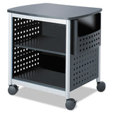 Safco® Scoot Deskside Printer Stand, File Pocket, Metal, 3 Shelves, 1 Bin, 200 lb Capacity, 26.5 x 20.5 x 26.5, Black/Silver (SAF1856BL)