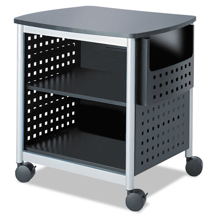 Safco® Scoot Deskside Printer Stand, File Pocket, Metal, 3 Shelves, 1 Bin, 200 lb Capacity, 26.5 x 20.5 x 26.5, Black/Silver (SAF1856BL) Each