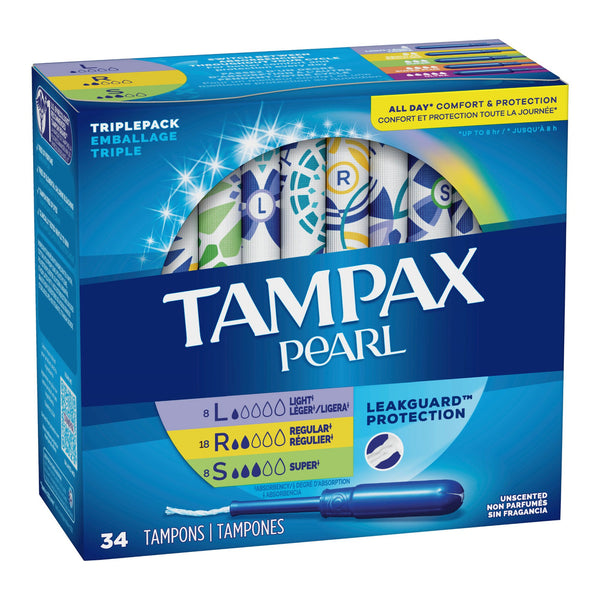 Tampax® Pearl Tampon Light / Regular / Super Absorbency Plastic Applicator Individually Wrapped (1229258_BX) 1/BX