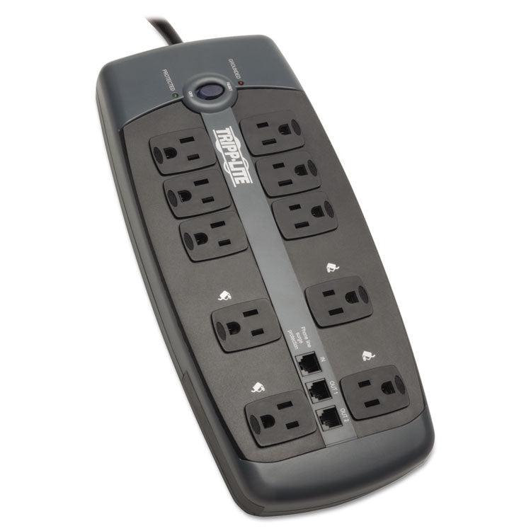 Tripp Lite Protect It! Surge Protector, 10 AC Outlets, 8 ft Cord, 2,395 J, Black (TRPTLP1008TEL) Each