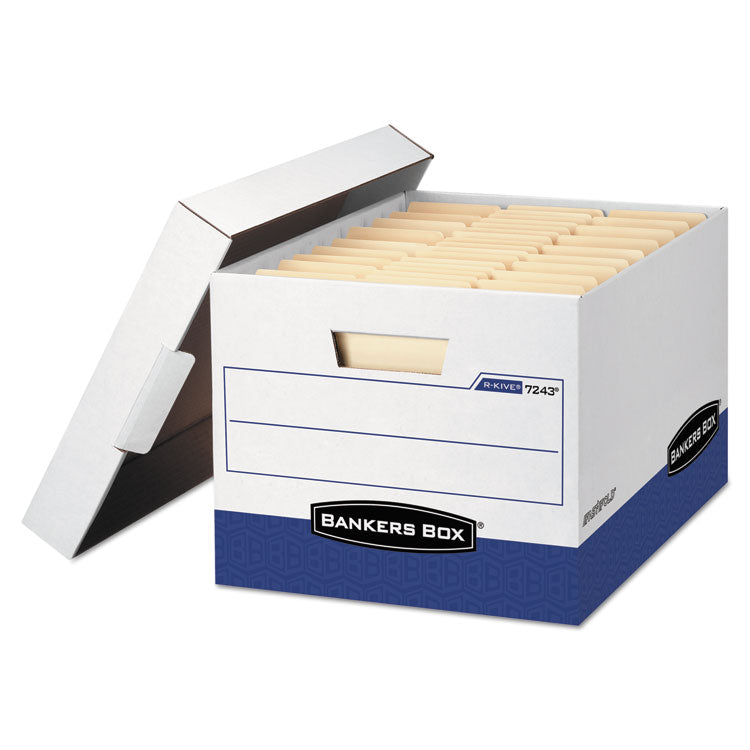 Bankers Box® R-KIVE Heavy-Duty Storage Boxes, Letter/Legal Files, 12.75" x 16.5" x 10.38", White/Blue, 4/Carton (FEL0724303) Carton of 4 Boxes