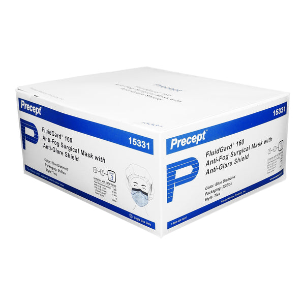 Precept® FluidGard® 160 Surgical Mask with Eye Shield Anti-fog Foam ASTM Level 3 Tie Closure One Size Fits Most (1079087_CS) 100/CS