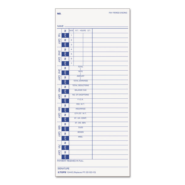 TOPS™ Time Clock Cards, Replacement for 35100-10, One Side, 4 x 9, 100/Pack (TOP12443) Pack of 100