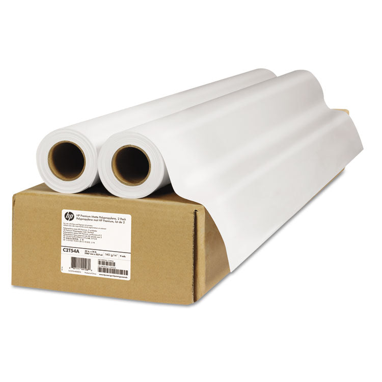 HP Premium Matte Polypropylene Paper, 2" Core, 42" x 75 ft, Matte White, 2/Pack (HEWC2T54A)