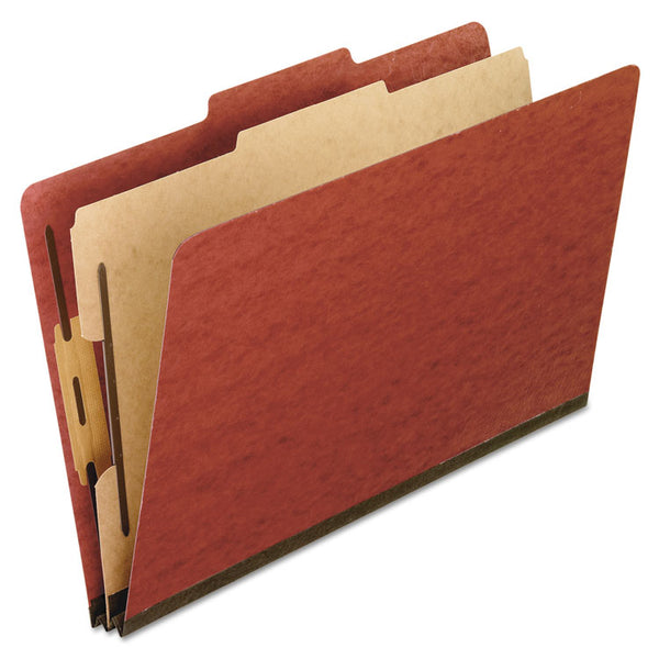 Pendaflex® Four-Section Pressboard Classification Folders, 2" Expansion, 1 Divider, 4 Fasteners, Letter Size, Red Exterior, 10/Box (PFX1157R)