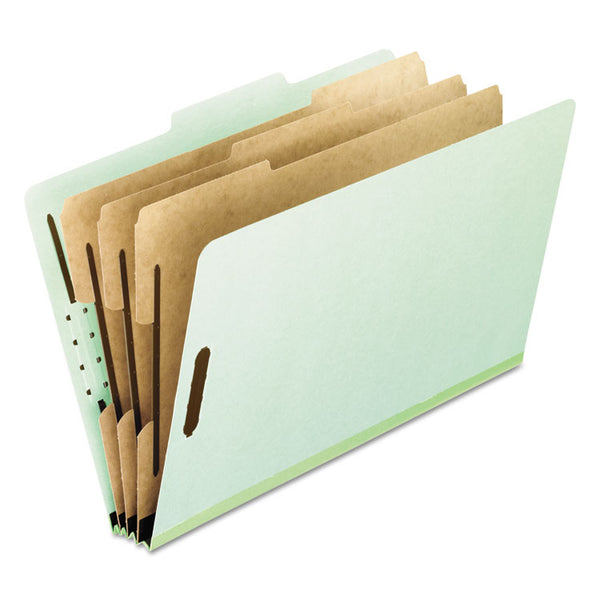 Pendaflex® Eight-Section Pressboard Classification Folders, 3" Expansion, 3 Dividers, 8 Fasteners, Letter Size, Green Exterior, 10/Box (PFX17174)