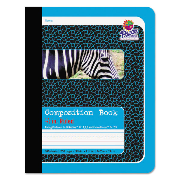 Pacon® Composition Book, D'Nealian 1-3, Zaner-Bloser 2-3, Illustration Boxes/College Rule, Blue Cover, (100) 9.75 x 7.5 Sheets (PAC2425)