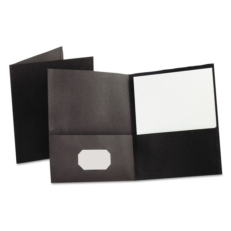 Oxford™ Twin-Pocket Folder, Embossed Leather Grain Paper, 0.5" Capacity, 11 x 8.5, Black, 25/Box (OXF57506)