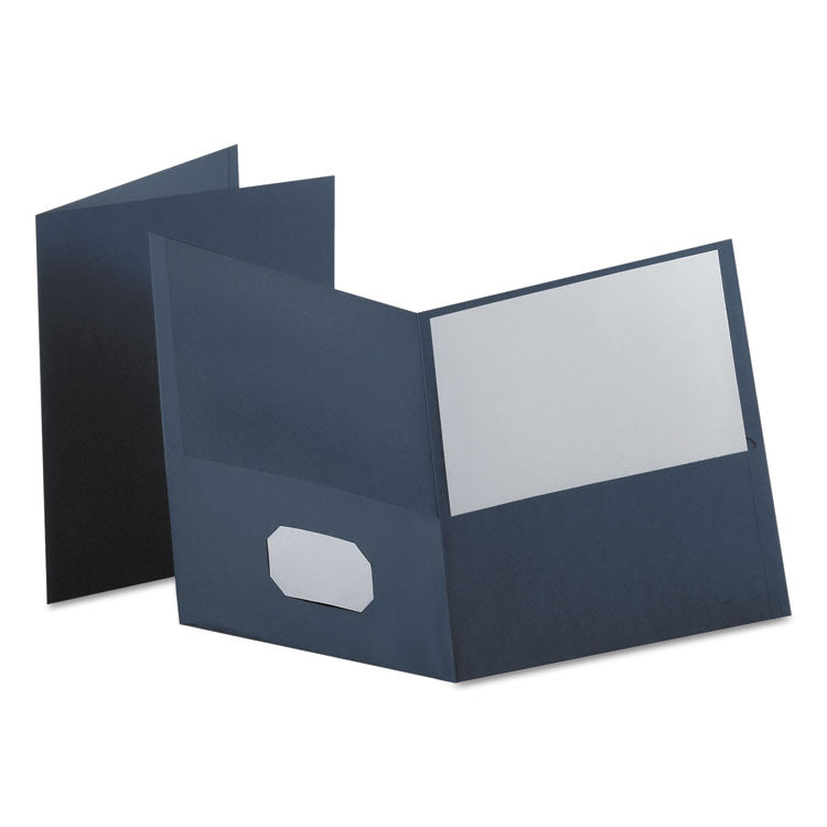 Oxford™ Twin-Pocket Folder, Embossed Leather Grain Paper, 0.5" Capacity, 11 x 8.5, Dark Blue, 25/Box (OXF57538)